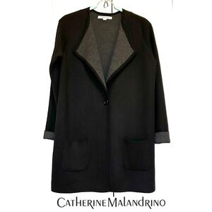 Catherine Malandrino Black/Charcoal One Button Coatigan Size Medium EUC
